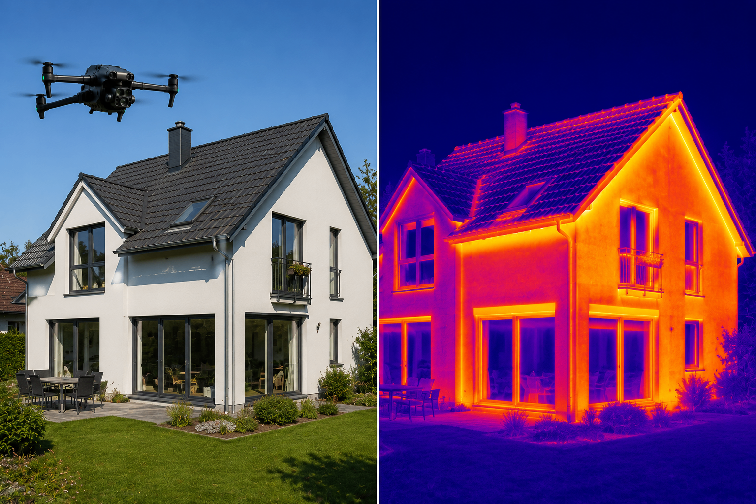 Thermografieaufnahme eines Wohnhauses